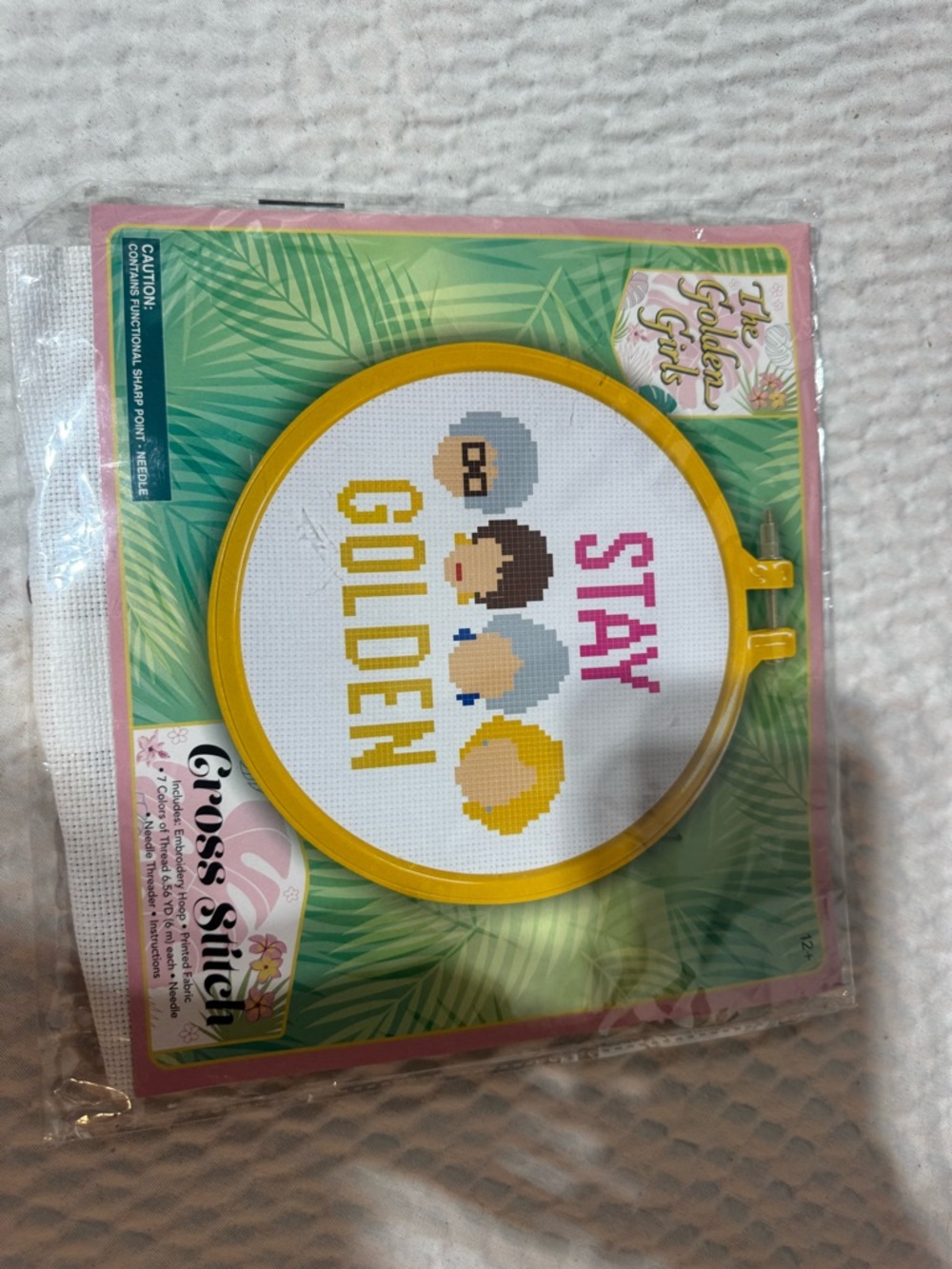 Signature 'Stay Golden' Cross Stitch Kit - Yellow, Pink, Gray